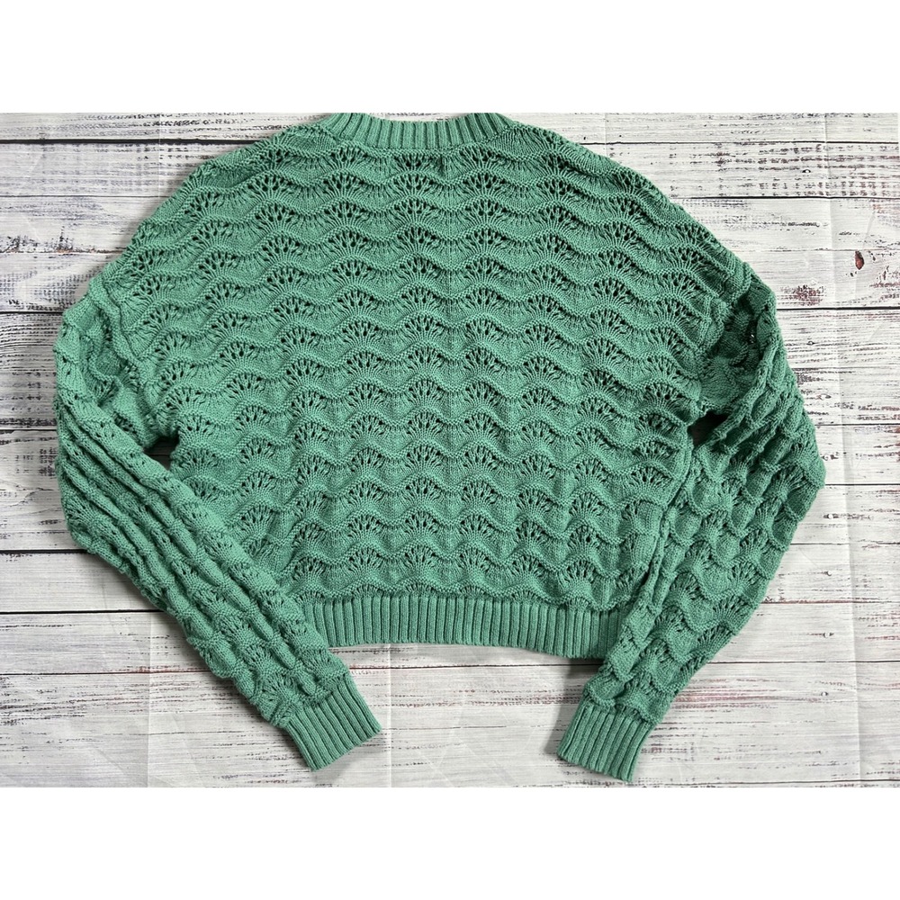 Hollister California‎ Green Crochet Knit Pullover Sweater Women's Small - Picture 3 of 5